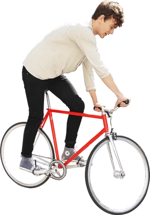 Man Riding Red Fixed Gear Bike