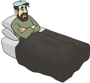Man Sick In Bed With Ice Pack PNG image