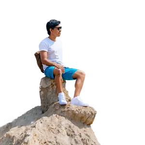 Man Sitting On Rock PNG 06122024