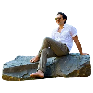 Man Sitting On Rock PNG Qjp