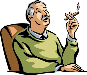 Man Smoking Cigar Illustration PNG image