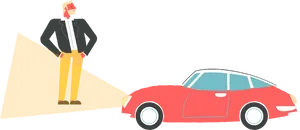 Man Standing Nextto Red Sports Car