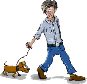 Man Walking Dog Cartoon