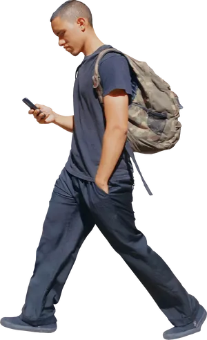 Man Walking While Using Phone PNG