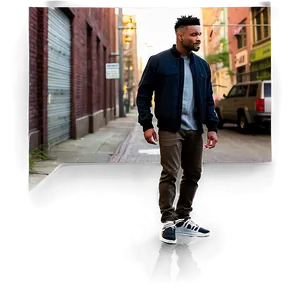 Man Walkingin Urban Alley PNG