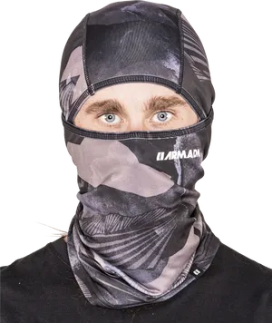 Man Wearing Camouflage Balaclava PNG image