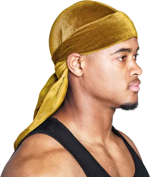 Man Wearing Gold Durag Profile View PNG image