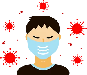 Man Wearing Mask Amidst Viruses PNG image