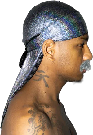 Man Wearing Sparkling Durag Profile View PNG image