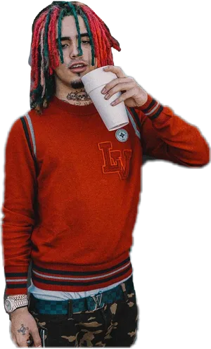 Man_with_ Colorful_ Dreads_ Drinking PNG image