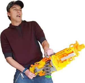 Man With Toy Gun Action Pose PNG image