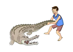 Man Wrestling Crocodile Cartoon