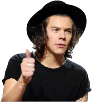 Manin Black Hat Giving Thumbs Up PNG