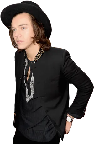 Manin Black Hatand Suit PNG image