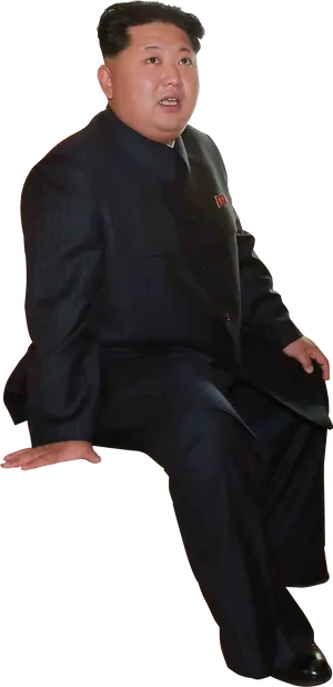 Manin Black Suit Seated Pose PNG image