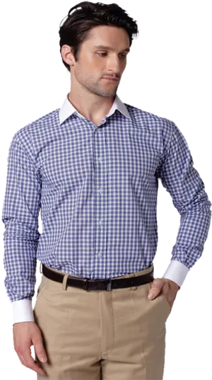 Manin Blue Gingham Dress Shirt PNG image