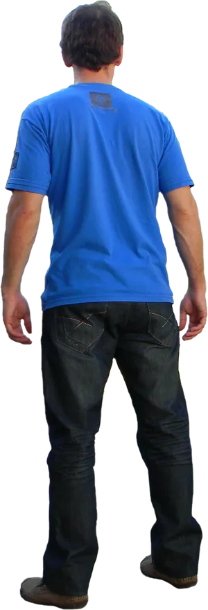 Manin Blue Shirt Standing Back View PNG image