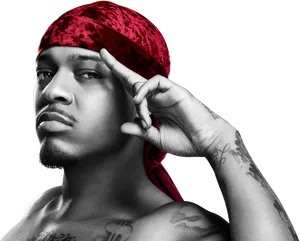 Manin Red Durag Portrait PNG