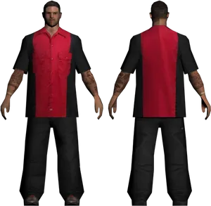 Manin Redand Black Shirt3 D Model PNG image