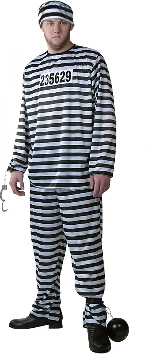 Manin Striped Prison Uniformwith Balland Chain PNG image