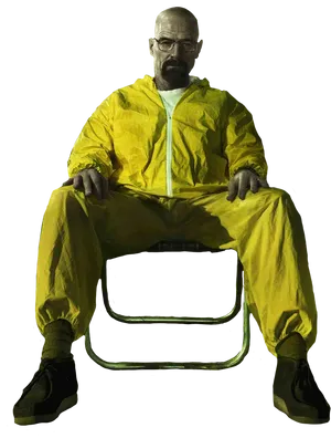 Manin Yellow Hazmat Suit Seated PNG image