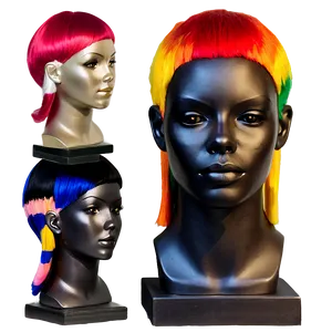 Mannequin Head With Colorful Wigs PNG Nlu73 PNG