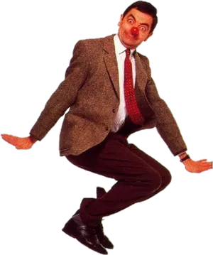 Manwith Clown Noseand Suit PNG
