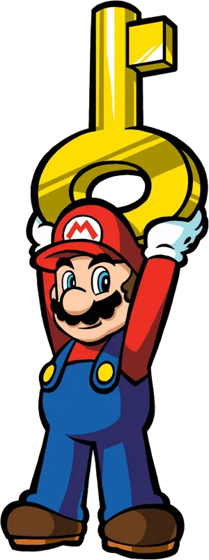 Mario Holding Giant Gold Key PNG image