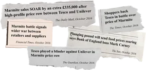 Marmite Price Dispute Newspaper Clippings2016 PNG image