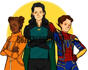 Marvel Trio Fanart Illustration PNG image