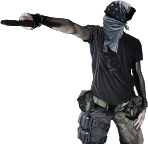 Masked Gangster Pointing Gun PNG image