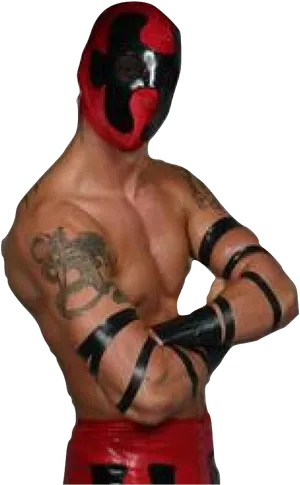 Masked Wrestlerin Redand Black PNG image