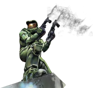 Master Chief Dual Wielding Pistols PNG image