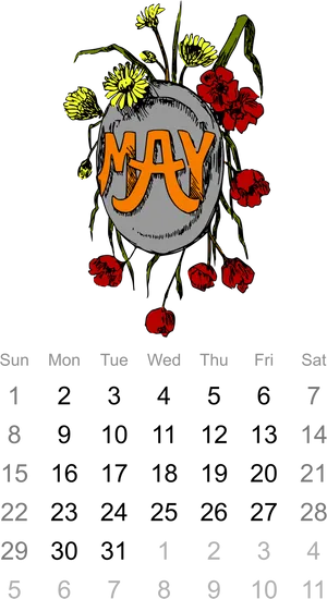 May Calendar Artistic Floral Design PNG image