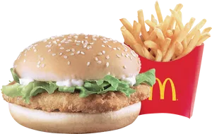 Mc Donalds Chicken Sandwichand Fries PNG image
