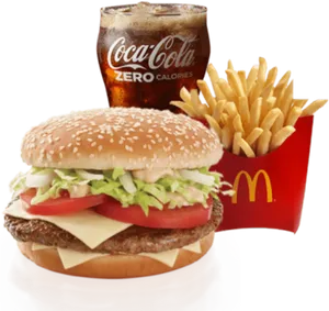 Mc Donalds Meal Combo Burger Fries Coke Zero PNG image