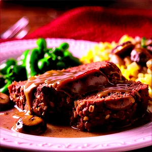 Meatloaf With Mushroom Gravy PNG Khi61