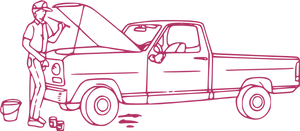 Mechanic Checking Engine Pickup Truck Outline PNG image