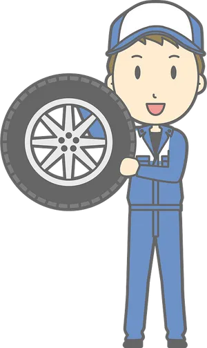 Mechanic Holding Tire Clipart PNG image