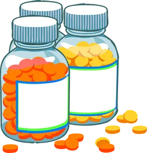 Medication Bottles Cartoon Illustration PNG image