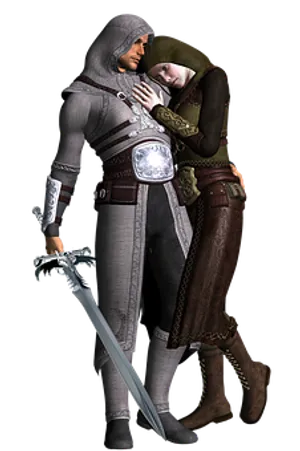 Medieval Couple Embrace PNG image