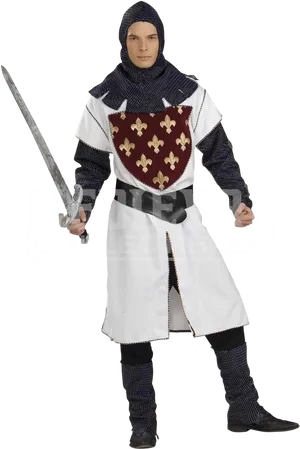 Medieval Knight Posingwith Swordand Shield PNG image