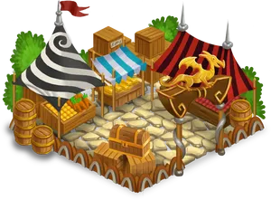 Medieval Market Stall3 D Render PNG