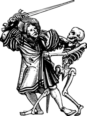 Medieval Skeleton Duel Engraving PNG image