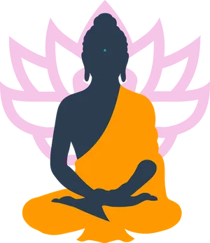 Meditating Buddha Silhouette Lotus Background PNG image