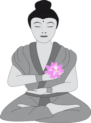 Meditating Figurewith Lotus Flower PNG image
