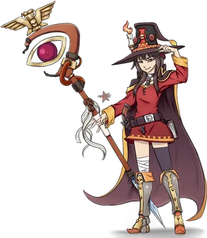 Megumin Anime Character With Staff PNG image