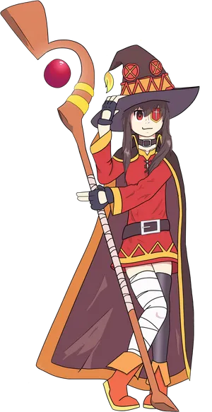 Megumin Anime Character With Staff PNG image