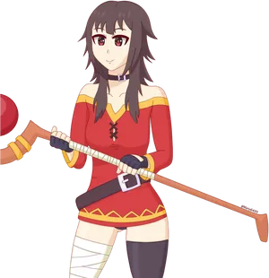 Megumin Anime Character With Staff PNG image