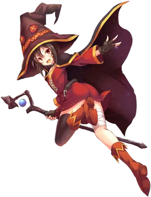 Megumin Casting Spell Anime Artwork PNG image